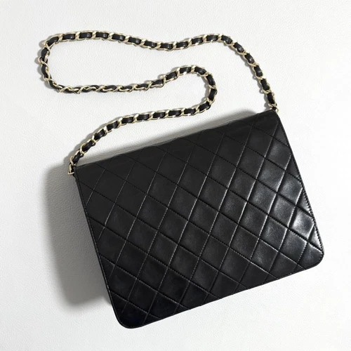 CHANEL CC Matelasse Lamb Skin Chain Shoulder Bag Black Vintage Auth
