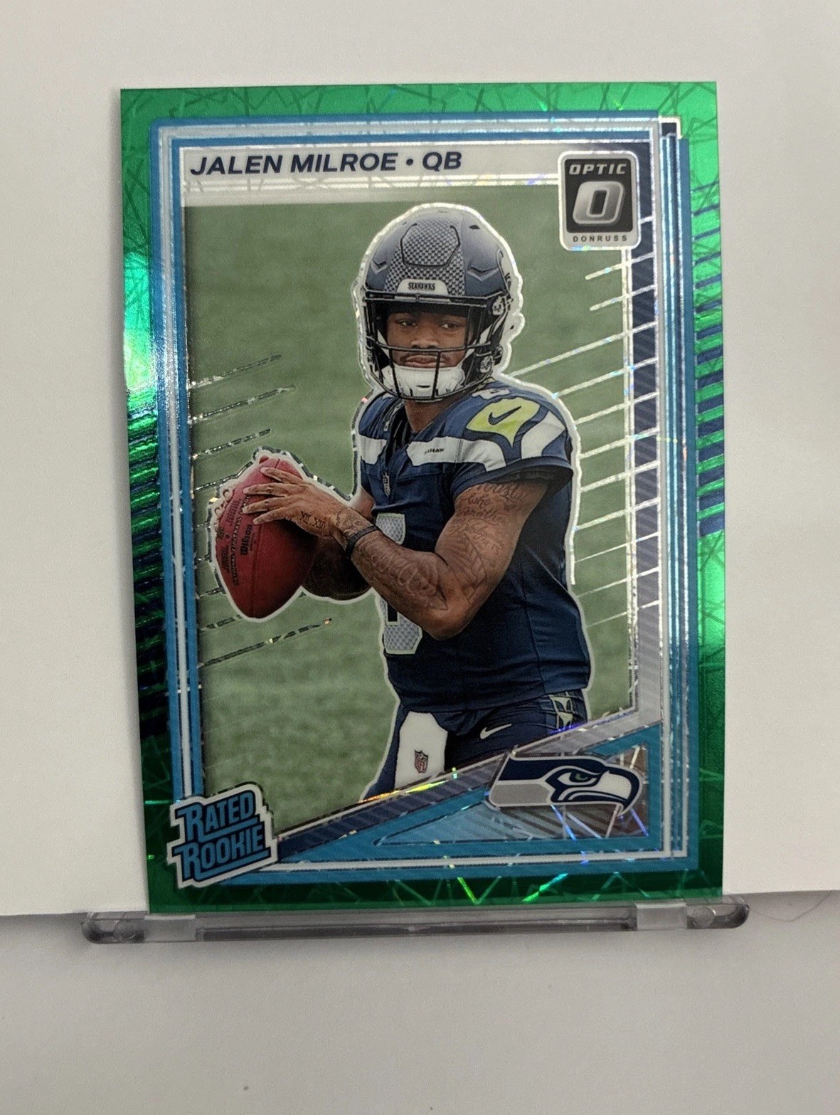 SUPER CLEAN!!2025 Donruss Optic Jalen Milroe Teal Velocity Seattle Seahawks #253