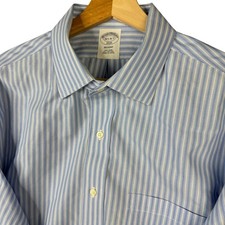 Brooks Brothers Regent Non-Iron Cotton Striped Dress Shirt Blue White 16.5 36/37