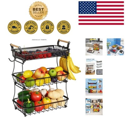 Elegant 3-Tier Fruit Basket with Banana Hangers for Stylish Kitchen Organization