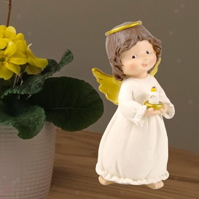 Miniatur-Engelsfigur aus Kunstharz, Büro-Cherub mit Kerze