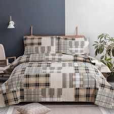 Plaid Bedding Quilt Set Full/Queen Lightweight Patchwork Bedspread Breathable Mi