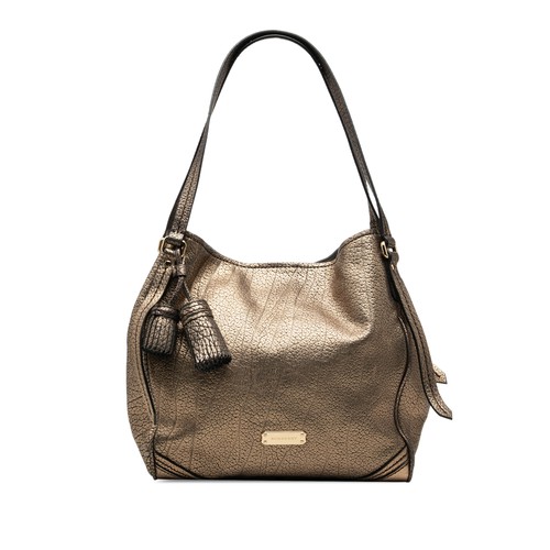Burberry Small Metallic Grained Calfskin Saddle Stitch Canterbury Tassel Tote