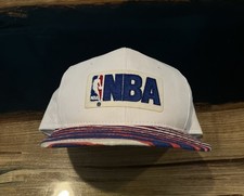 Vintage NBA Spell Out Logo Zubaz Red White Blue Made In USA SnapBack