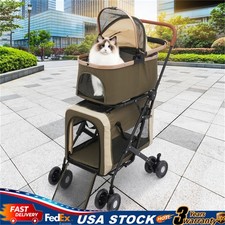 Foldable Double Pet Stroller for 2 Dogs or Cats w/ 2 Detachable Carriers US