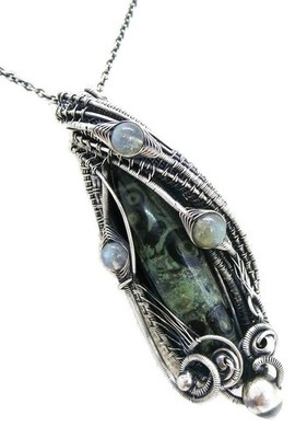 Ancient Fossil Coral Pendant: Handcrafted Sterling Silver Wire Wrap Necklace