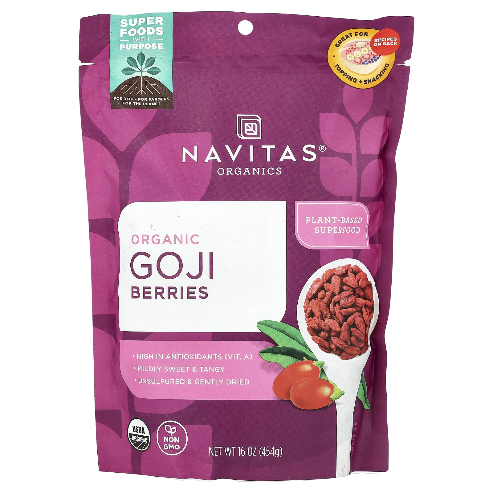 Navitas Organics Органические ягоды годжи 16 унций 454 г B Corp, без BPA, без глютена