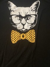 Retro Cat Unisex Shirt, Gentleman Cat With Glasses Tshirt,Cat Graphic Tees Sz 2X