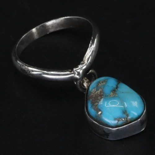 VTG Sterling Silver - NAVAJO Turquoise Dangle Pointed Charm Ring Size 2 - 2g