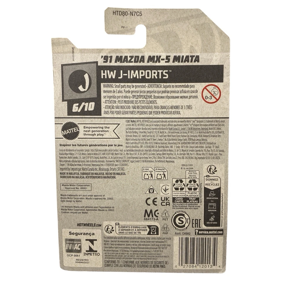 Hot Wheels '91 Mazda MX-5 Miata Amarelo HW J-Imports 6/10 2023 Cardado Novo Selado - Imagem 3 de 4