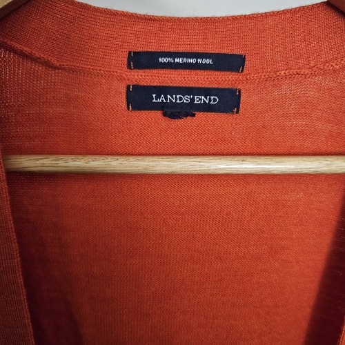 Lands' End Damen XL 100% Merinowolle Strick Button Down Cardigan Pullover Orange - Bild 3 von 8