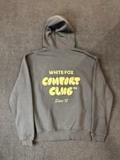 White Fox Womens M/L Charcoal Grey Yellow Comfort Club Hoodie Puff Print