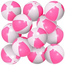 12PCS Beach Balls Bulk, 8.5" Pink and White Inflatable Blow Up Pool Balls, fo...