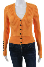 J.O.A. Womens Ribbed Long Sleeve Button Up Cardigan Sweater Orange Size XS
