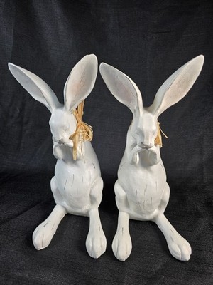 Farmhouse Easter Bunny Rabbit Figurines Set Distressed White Rustic Spring Decor