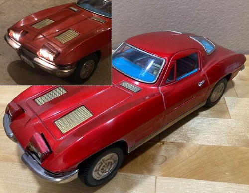 Vintage Ichada 1963 Corvette Stingray Tin Toy Car Japan Battery Op Red – RARE