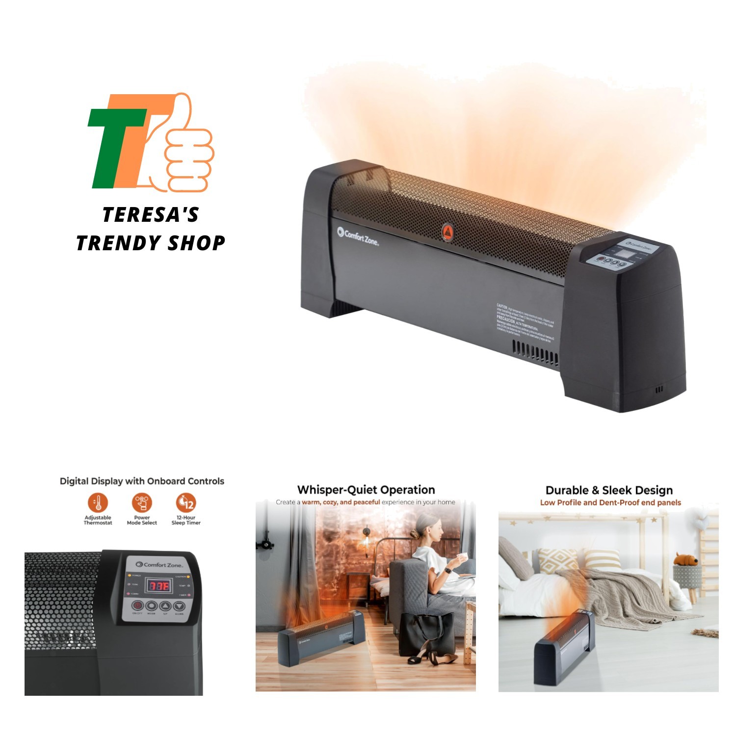 Baseboard Space Heater with Digital Thermostat, Electric, Dent-Proof End Pane...