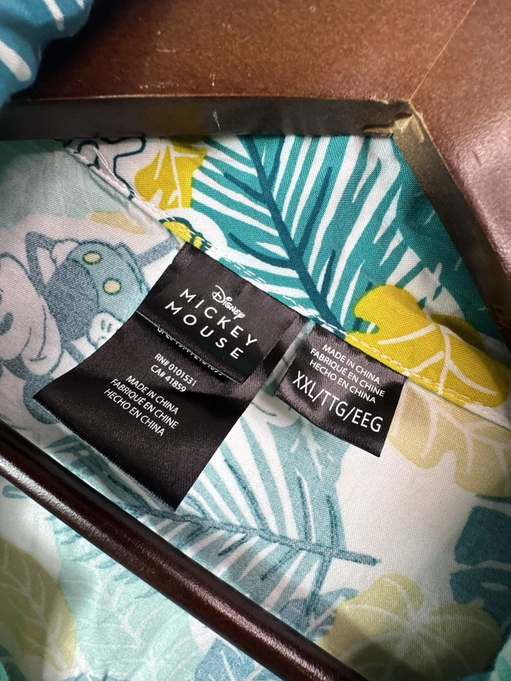 Camisa hawaiana abotonada Disney Mickey Mouse azul amarillo. XXL 2XL Foto 4 de 4