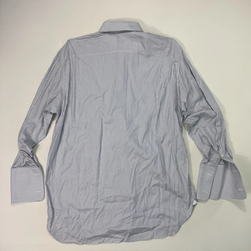 BORRELLI NAPOLI Made Italy Shirt Men 16.5 Button Up Blue Striped French Cuff - Image 2 of 4