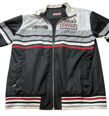 美品！激レア　ENYCE レザージャケット レーシングデザイン Vintage Enyce Racing Jacket Mens Large Black/White Full Zip Hip