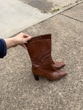 Stuart Weitzman Brown Leather Block Heel Zip ...