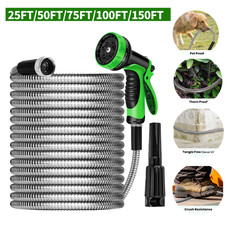 255075100ft Stainless Steel Flexible Garden Water Hose With Spray Nozzle Gun
