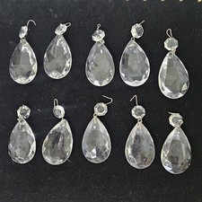 Vintage Chandelier Crystals Clear Faceted Tear Drop Prisms 2inch Set Of 10 C1 