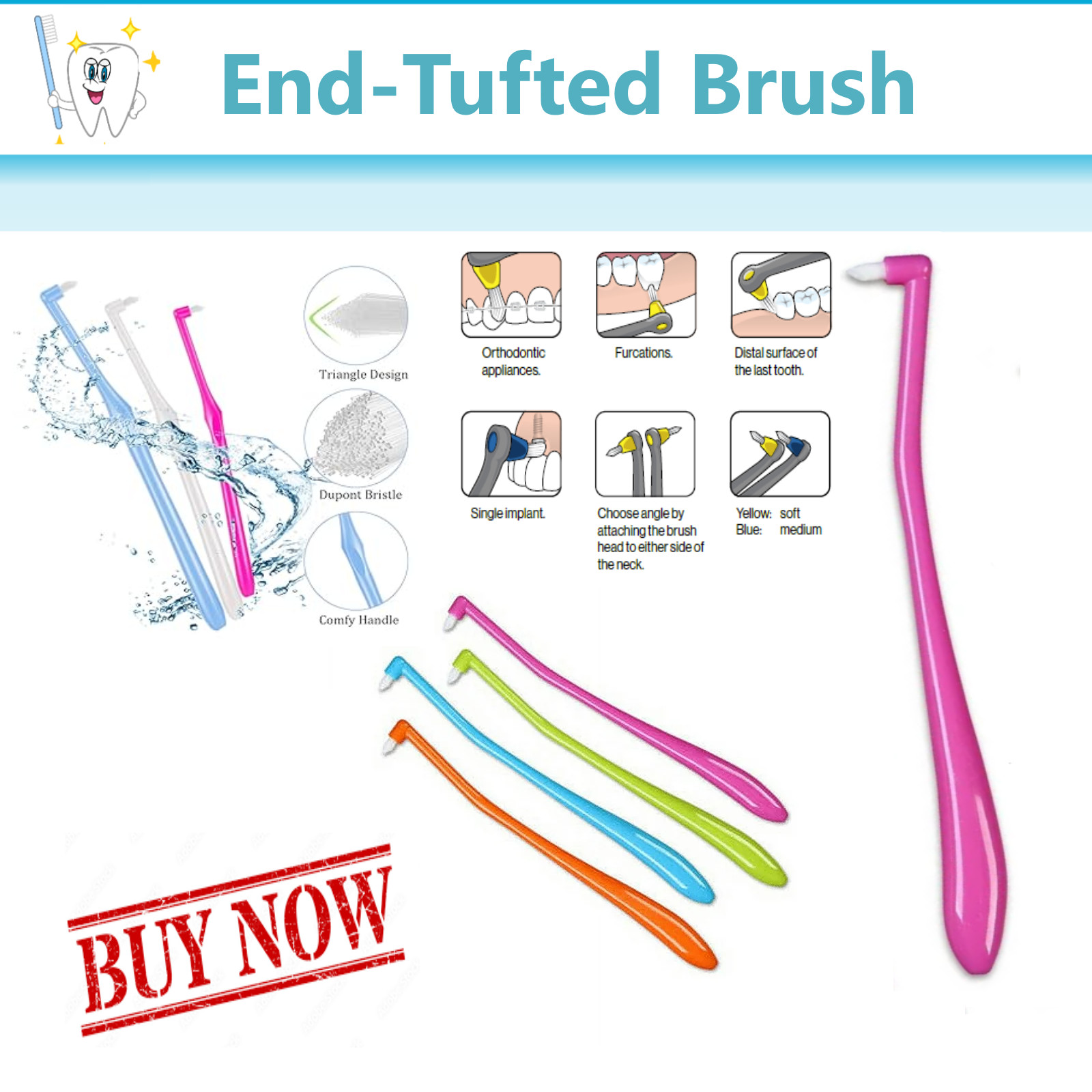 Dental End-Tufted Brush, Single Tuft, Compact Head, Gumline 