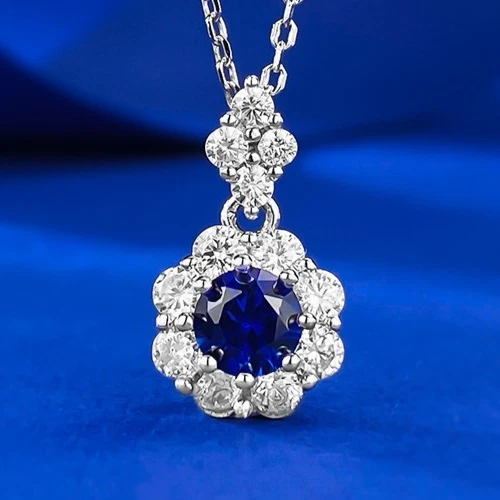 0.5ct Lab Grown Blue Diamond Delicate Flower Pendant Necklace, 18K Gold Vermeil - Image 2 of 4