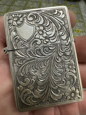 Zippo Lighter  VTG Ornate Carved Floral Design 800 Silver Italy