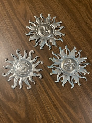 #ad Lot of 3 VTG Sun amp; Celestial Sun Stamped Tin Metal Wall Hanging Craft $26.00