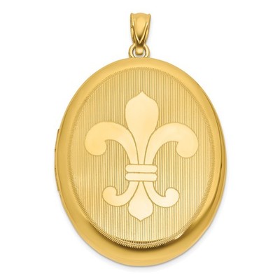 Sterling Silber Medaillon vorne/gebürstet hinten Fleur de Lis 28 mm oval