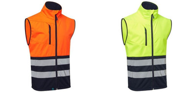 Hi Viz Eco Coolair 2 Tone Softshell Gilet Bodywarmer Weste PSA Zip Pocket