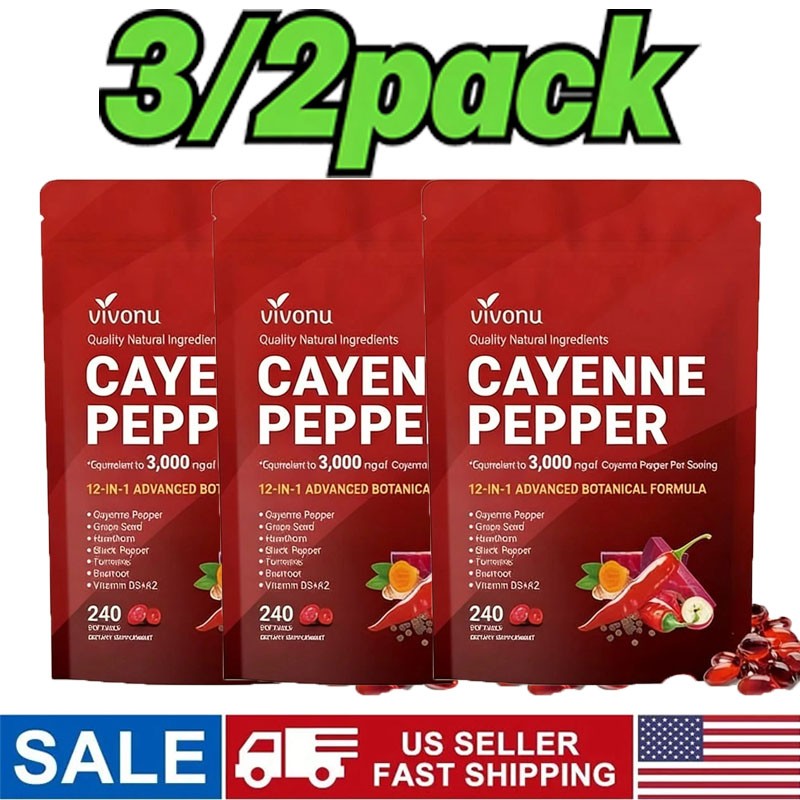 3/2PACK Cayenne Pepper Softgels Supplement - 240 Capsules NEW FREE SHIP