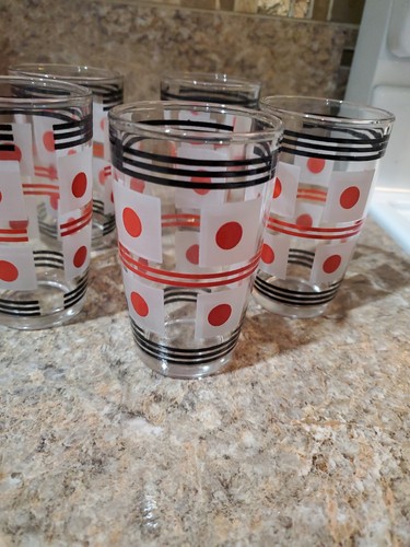 Set of 5 MDM Decorated Glass Polka Dot Geometric Clear Red Black White 4" x 2"