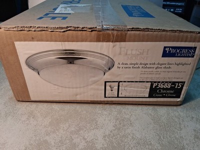 Progress Lighting P3688-15 Flush Mount Chrome Alabaster Glass Ceiling Light NIB