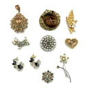 Vtg ? Brooch Lot Of 10 Rhinestone Jewelry Repair Craft Pin Flower Dog Costume