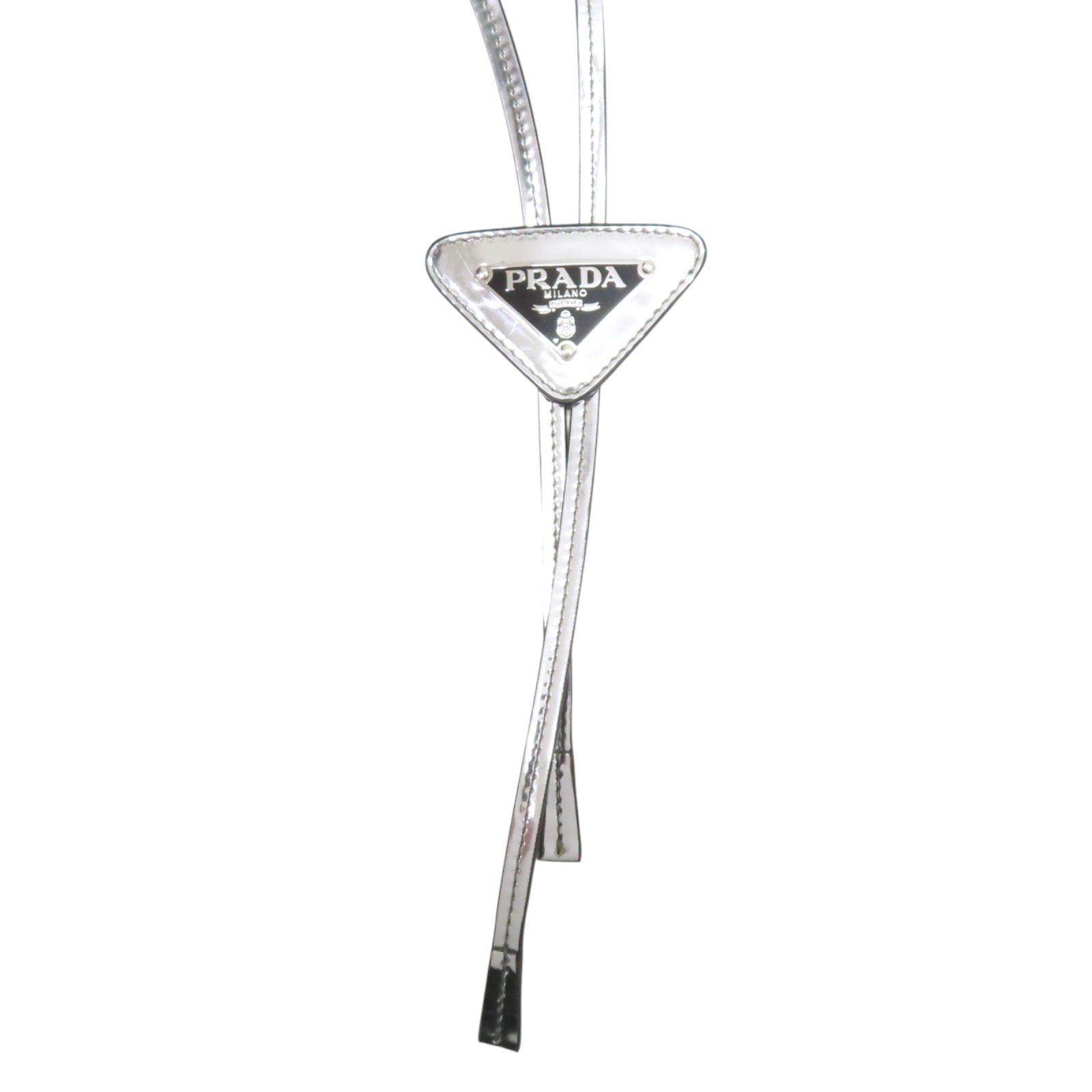 PRADA Silver Leather Neck Holder Necklace Charm Strap 6X900