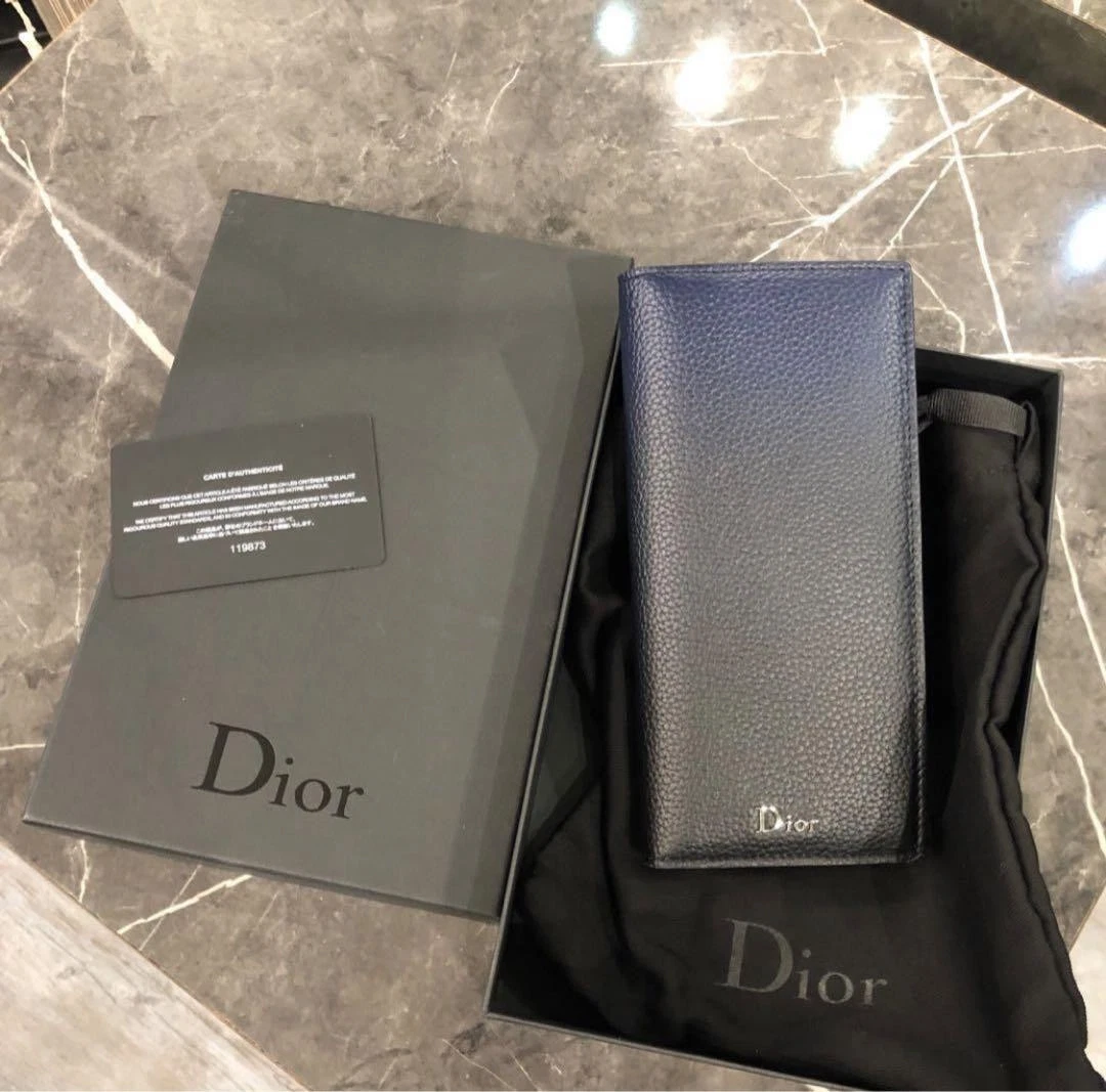 Portefeuille long Dior Homme dégradé deux volets cuir noir rare occasion