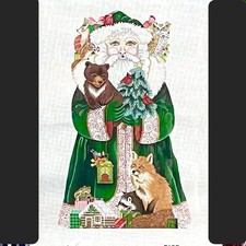 Handpainted Needlepoint Canvas Amanda Lawford 20" Woodland Santa stand up 18 ct