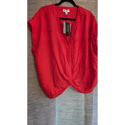 Marc New York Jeans Red Twist Front Linen Blend V-Neck Top Plus Size 2X NWT