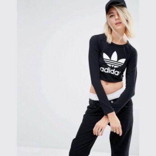 Top Adidas donna nero bianco manica lunga girocollo taglia large - Foto 1 di 12