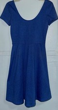 Forever 21 Blue Fit & Flare Mini Dress Cap Sleeves Scoop Neck Size Small