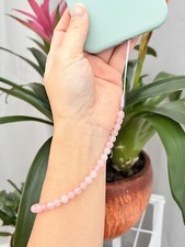 Rose Quartz Crystal Beaded Phone Wrist Strap, Pink Wrist Strap