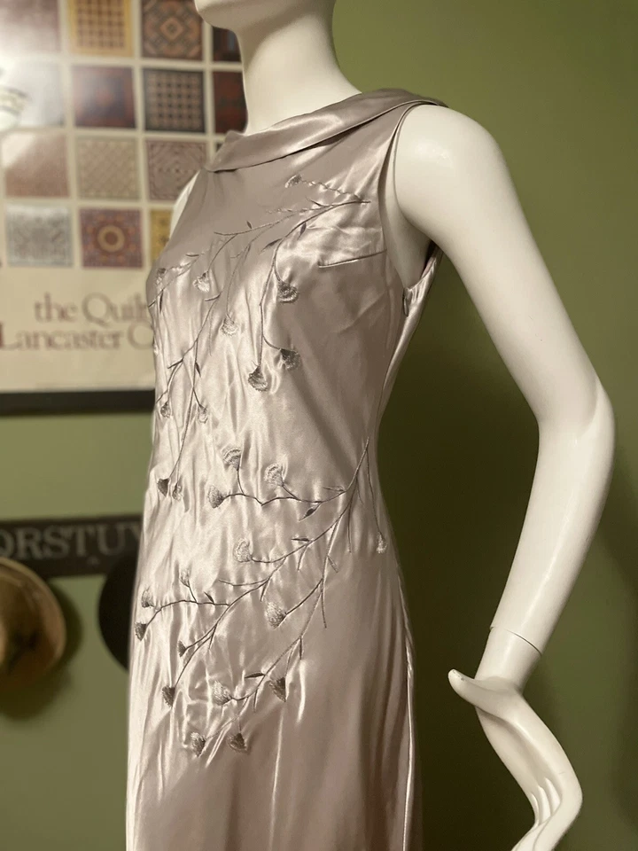 Vtg 90s De-Laru S/M Pewter Silver Column Maxi Gown Party Dress ❤️ M 38 USA Made - Image 4 of 4