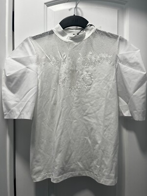 NWT Zara Women Turtle-neck Embroidery White T-shirt Top Size Small