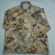 Vintage Hermes Paris Tanzanie Robert Dallet Long Sleeve Beige Silk Shirt Sz.44