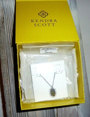 Kendra Scott Women's Necklace Long Pyrite Brown Brett Pendant New In Box 