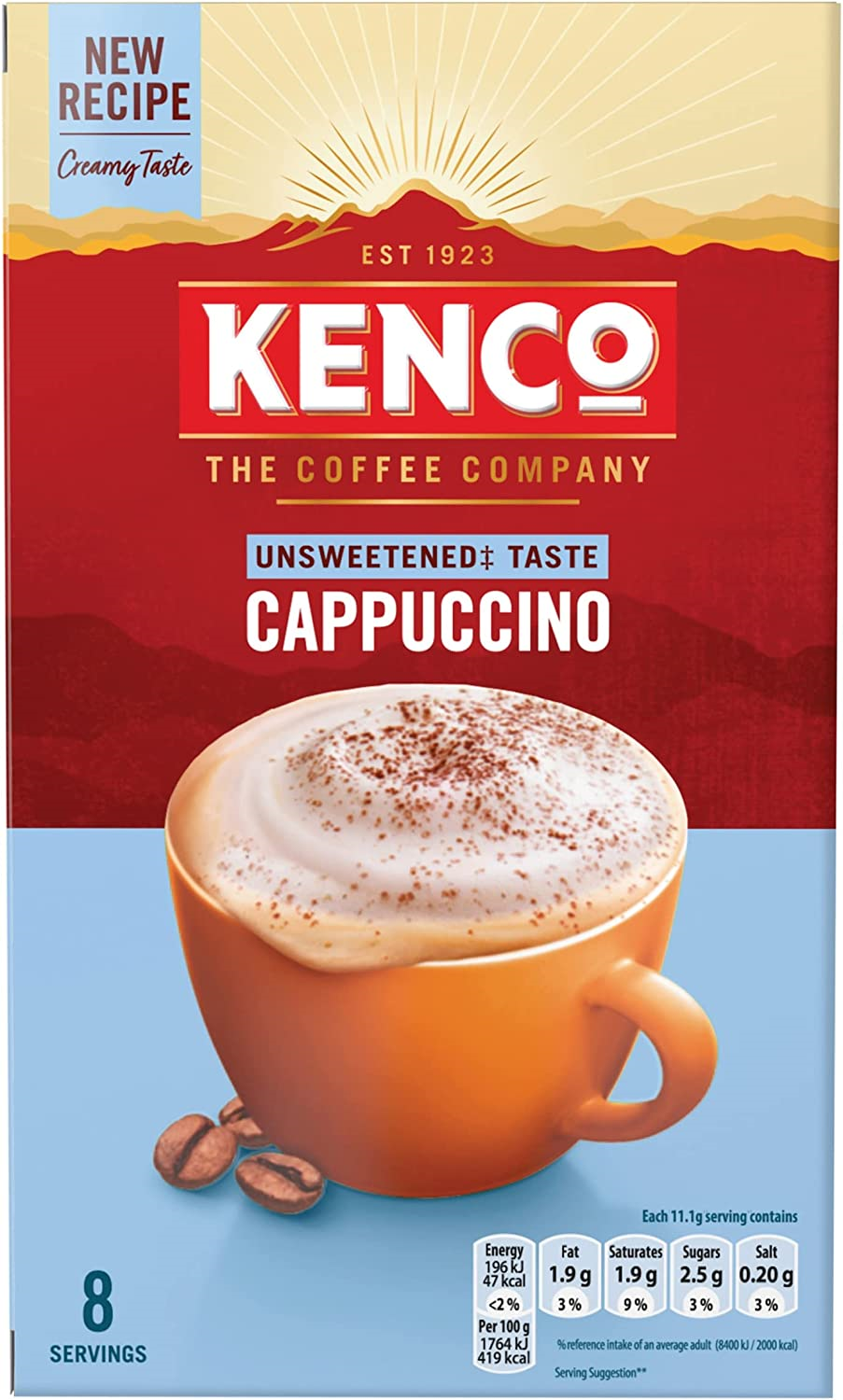 Kenco Cappuccino Unsweetened Instant Coffee Sachets x8 Pack of 5, Total