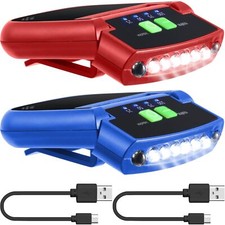 2 Pack LED Clip On Hat Lights USB Rechargeable Cap Flashlight Clip for Fishing